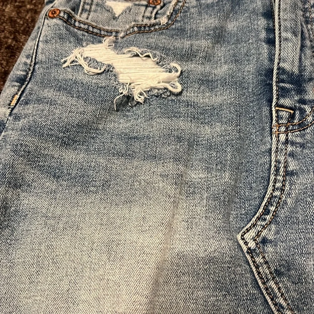 American Eagle Hi Rise Mini distressed Super Stretch size 2 Jean Skirt - Picture 2 of 9
